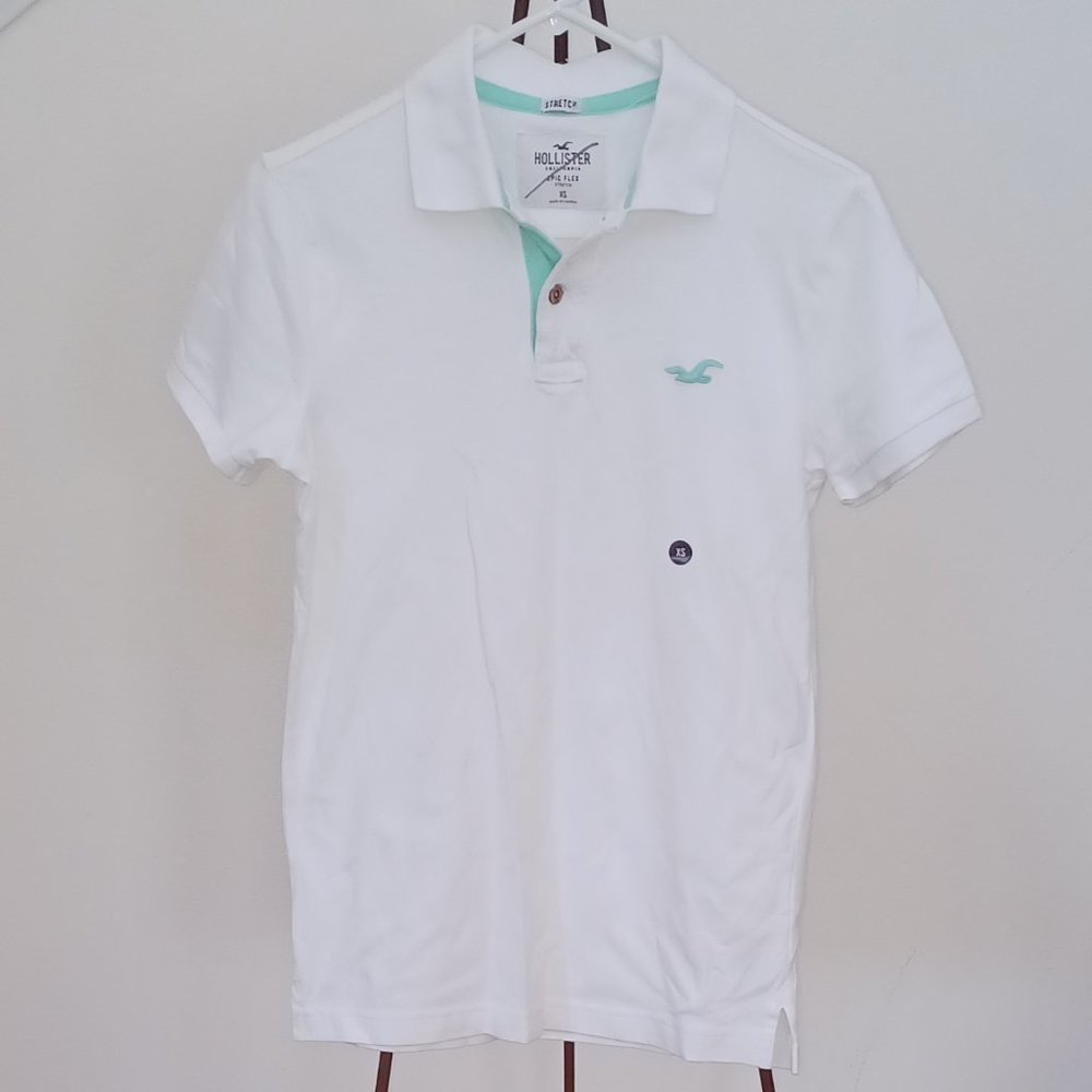New Hollister white polo shirt